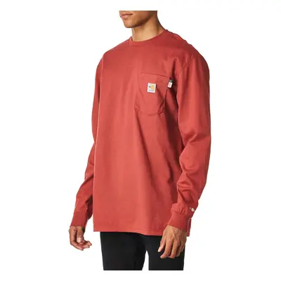 Carhartt Mens Flame Resistant Force Cotton Long Sleeve T Shirt Dark Barn Red Large