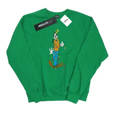 (M, Irish Green) Disney Womens/Ladies Goofy Christmas Lights Sweatshirt