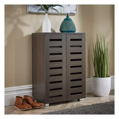 (Dark Brown) Home Source Oslo Door Slatted Shoe Cabinet Storage Unit