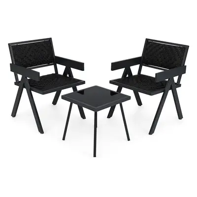 3 Pcs Patio PE Wicker Bistro Set Patio Table and Chairs Set-Mix Brown