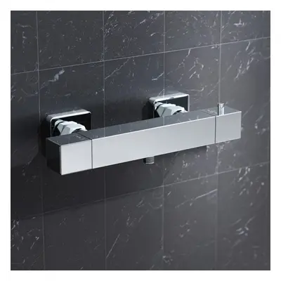 Nes Home Square Chrome Thermostatic Shower Bar Valve Single Outlet Wall Mounted