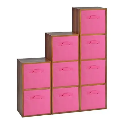 (Teak, Dark Pink) Cubed Wooden Storage Units Shelves + Drawers