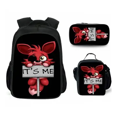 (Black Red) 3PCS Five Nights At Freddys Backpack Lunch Bag