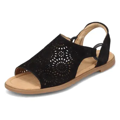 Clarks Women's Reyna Swirl Flat Sandal Black Suede 6.5