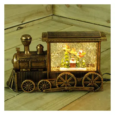 29cm Gold Water Spinner Christmas Train and with Santa Scene Decoration