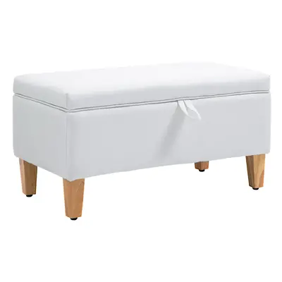 HOMCOM Linen Storage Ottoman Storage Box Footstool with Rubberwood Legs Cream