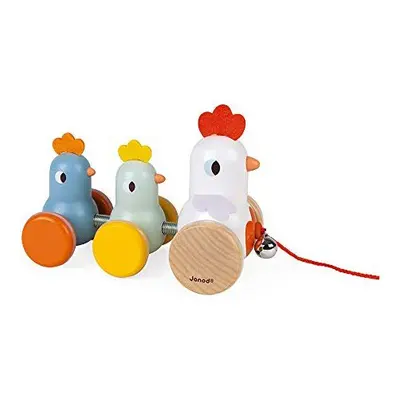 Janod - Wooden Pull Along Hen and Chicks - Pull Along Toy - Early Learning and Early Years Toys 