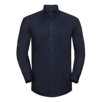 (16.5in, Bright Navy) Russell Mens Oxford Easy-Care Long-Sleeved Shirt