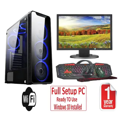 Fast Gaming PC Full Setup Core i7 16GB 1TB Windows 4GB GTX1050TI Blue Blaze