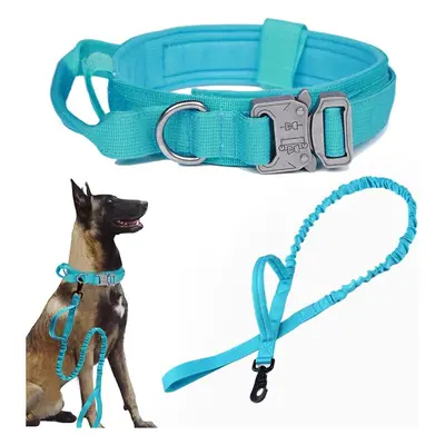 (Medium (Pack of 1), Blue SET(collar leash)) Tactical Dog Collar Military Dog Collar Adjustable 