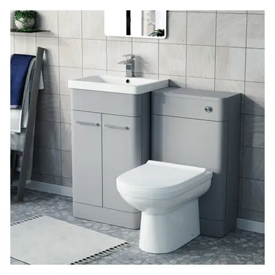 Nes Home Matte Grey 500mm Freestanding Basin Vanity WC Unit & Toilet Flat Pack