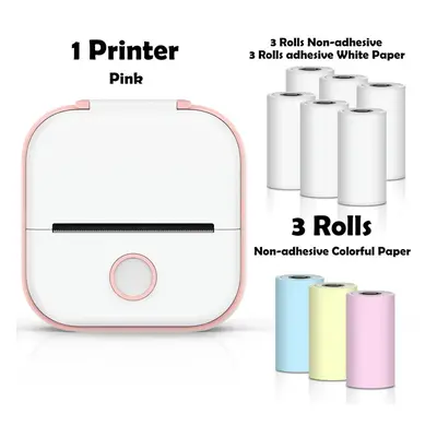 (Pink-Plus Roll Set) Phomemo T02 Portable Mini Wireless Thermal Pocket Printer Self-adhesive Sti