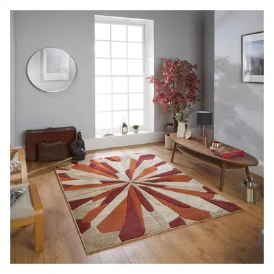 (20. 3337E Contemporary - Terracotta, x cm) Modern Geometric Floral Abstract Area Rugs Check Mul