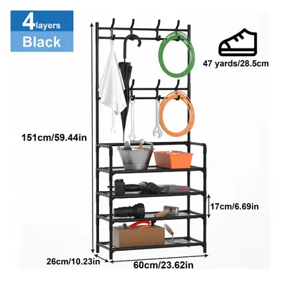 1pc layer Clothes Storage Rack With Shoe Storage Rack Standing Clothes Metal Stand With Hooks Fo