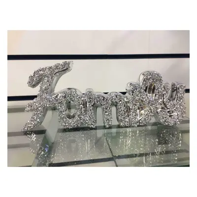 Crushed Crystal Diamond Silver FAMILY Sign Ornament Shelf Sitter NEW