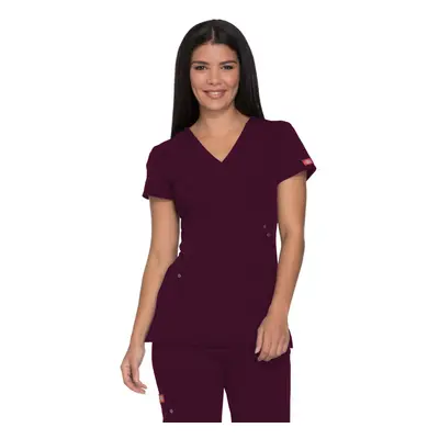 Dickies Xtreme Stretch Women Scrubs Top Mock Wrap D Wine