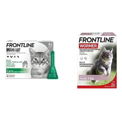 FRONTLINE Plus Flea & Tick Treatment for Cats - Pipettes & FRONTLINE Wormer for Cats - Tablets