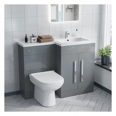 1100mm Light Grey L-Shape RH & Concealed Cistern for BTW Toilet - Flat Pack