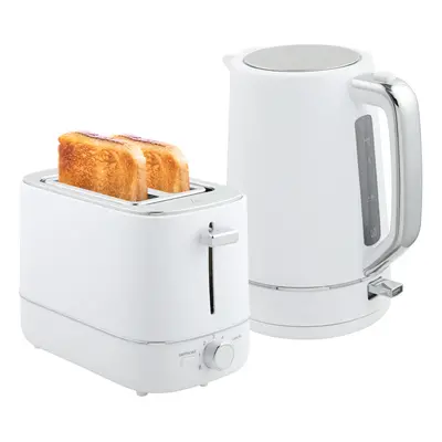 (HOMCOM 1.7L 3000W Fast Boil Electric Kettle and Slice Toaster Set, White) HOMCOM 1.7L 3000W Fas