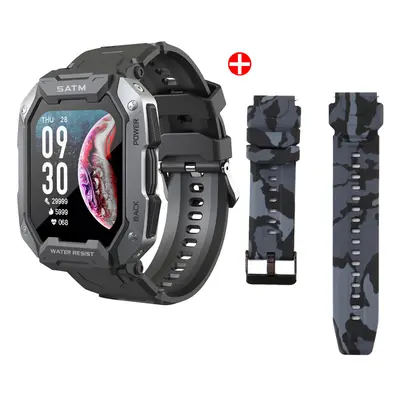 (Black One with A Black Camouflage Strap) 1.71 inch Split Screen Heart Rate Blood Pressure Oxyge