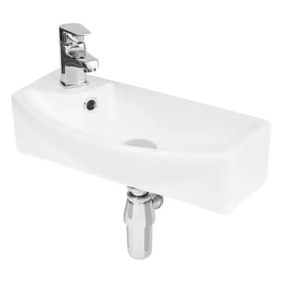 Compact Wall Hung Right Hand Round Ceramic Tap Hole Vessel - 450mm