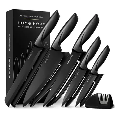 Ultra-Sharp Stainless Steel Kitchen Knife Set - Chef Knives Set (5 pcs Set - Black with Sheath)