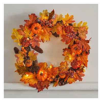 (Pine Cone 60CM) Christmas Halloween Garland Artificial Maple Pumpkin Berry Wreath Rattan with L