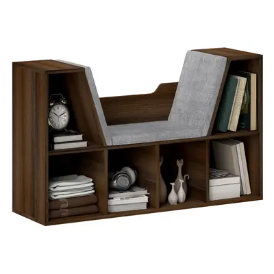 HOMCOM Cube Bookshelf Organizer with Reading Seat, Six Cubes, Chestnut