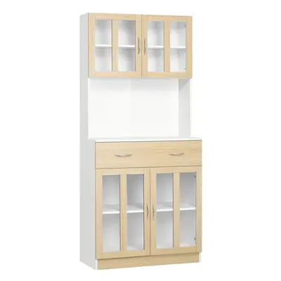 HOMCOM 1.8m Kitchen Cupboard,Storage Cabinet, Framed Glass Doors with Shelves