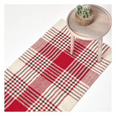 (66 x cm, Red and white) Tartan Check Non-Slip 100% Wool Rug