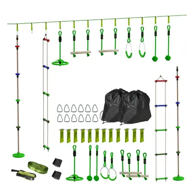 AIYAPLAY Obstacle Course for Kids with 10PCs Slackline Kit, Green