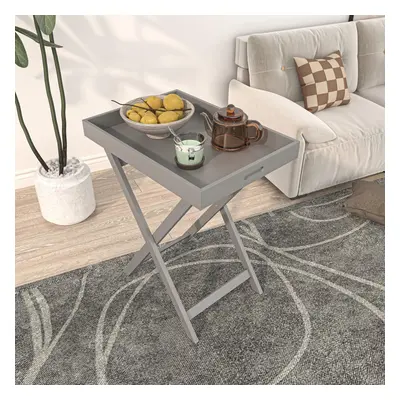 (Grey) Side Coffee Table Butlers Tray Style Foldable MDF