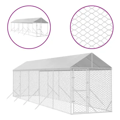 (2 x x 2.5 m) vidaXL Outdoor Dog Kennel Dog House with Roof Dog Cage Silver Galvanised Steel