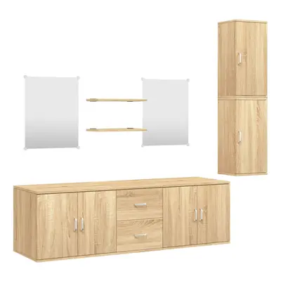 (oak) vidaXL Piece Bathroom Furniture Set Oak Engineered Wood