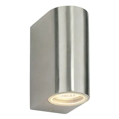 IP44 Outdoor Up & Down Wall Light Brushed Aluminium Twin GU10 Modern Accent Lamp