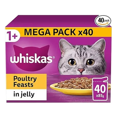 Whiskas 1+ Adult Poultry Selection in Jelly Pouches, (40 x g)