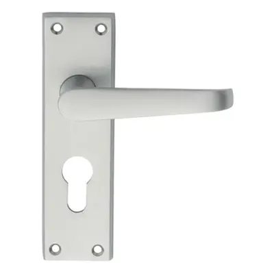 PAIR Straight Victorian Handle on Euro Lock Backplate x 43mm Satin Chrome