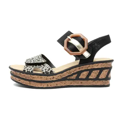 68176-00 | Black/Animal Print | Womens Wedge Heel Sandals