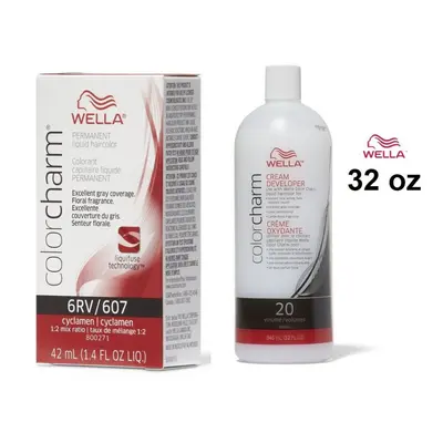 (6RV+ Developer (Vol. 20) 32oz) 6RV Cyclamen Wella Color Charm Permanent Haircolor