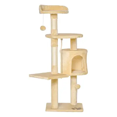 PawHut Cat Tree Activity Centre Scratching Post With Toys 4-tier Beige 114cm