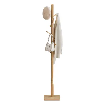 VASAGLE Coat Rack Solid Wood Coat Stand Freestanding Hall Tree Hooks Natural Beige URCR010N01