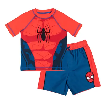 Marvel Spider-Man Little Boys UPF 50+ Cosplay Rash Guard & Swim Trunks