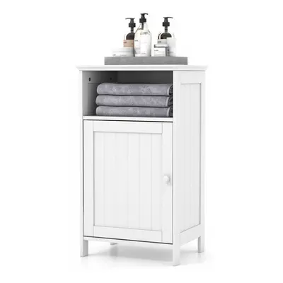 Bathroom Floor Cabinet Single Door Side Cabinet w/Shelf-White