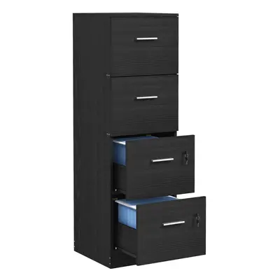 HOMCOM Drawer File Cabinet Locking Filing Cabinet, Black Wood Effect