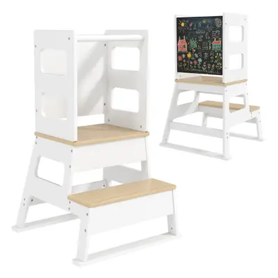 AIYAPLAY in Toddler Tower w/ Chalkboard, Safety Rail, for Kitchen, Sink