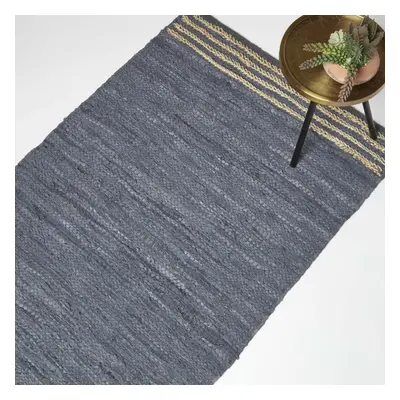 (Grey, x cm) Recycled Leather Handwoven Stripe Rug