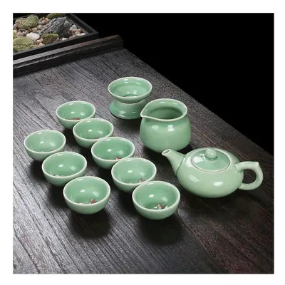 (12 piece teapot set - celadon hairtail, Universal version) Ruyao Tea Set, Tea Towel, Kung Fu Te