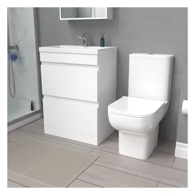 Nes Home White 600mm Drawers Basin Vanity Unit & Close Coupled Toilet