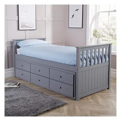 (Grey) Cabin Bed 3ft Single Pull Out Guest Bed With Storage Drawers