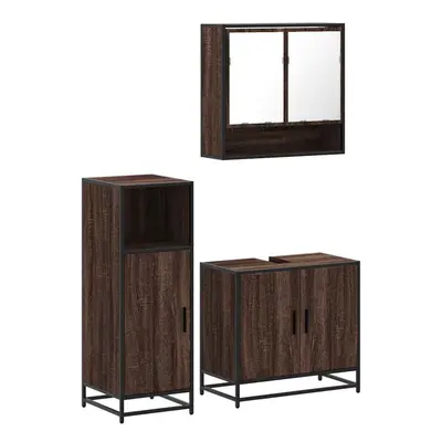 (brown oak) vidaXL Piece Bathroom Furniture Set Grey Sonoma Engineered Wood